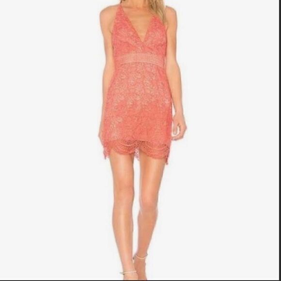 NWT Stylestalker Amelie Crochet Overlay Mini Dress in Melon Xsmall - Picture 3 of 12